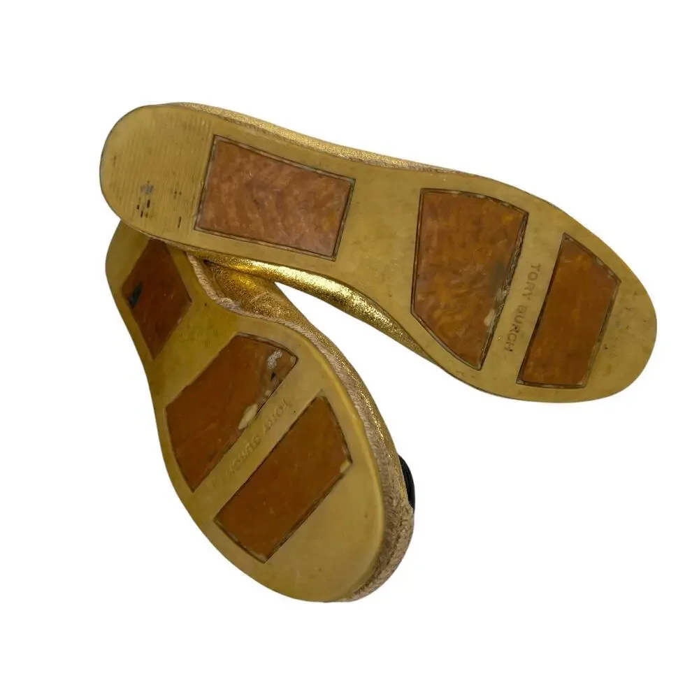 TORY BURCH The Reva Crackled Metallic Leather Espadrilles Women's Size 9.5 M